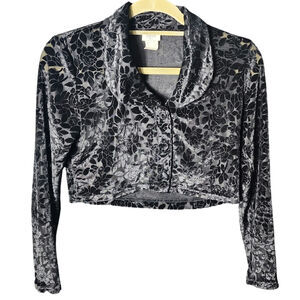 Vtg S 90s Y2K Epix USA Black Burnout Velvet Button Up Cropped Shirt Whimsygoth